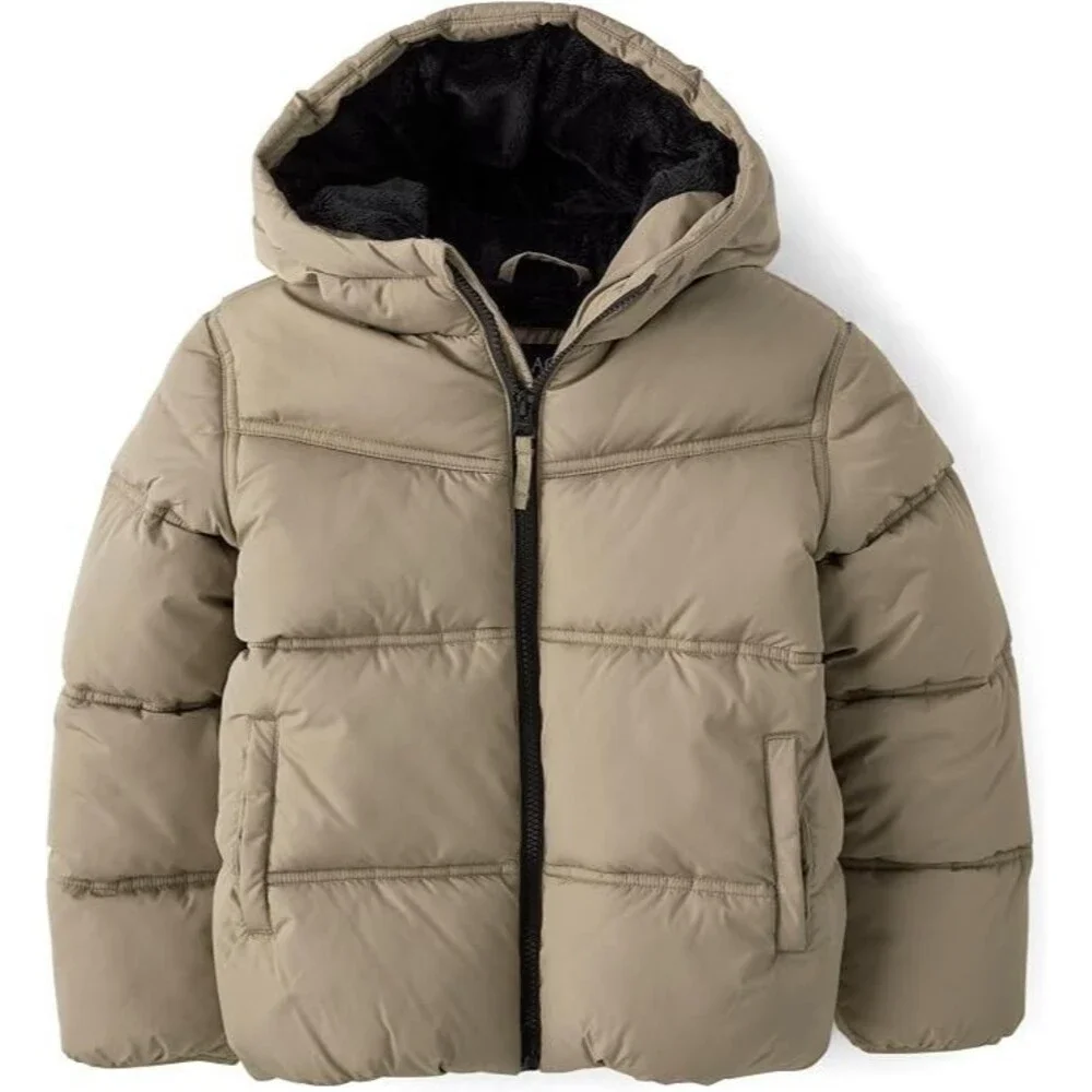 The Children's Place Boys Puffer Jacket XXL Faux Fur Hood Chinchilla color  New